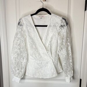 Jealous Tomato White Floral Wrap Blouse